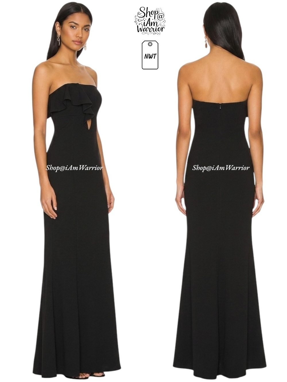 Way-In Ruffle NWT long black strapless dress *shop@iamwarrior